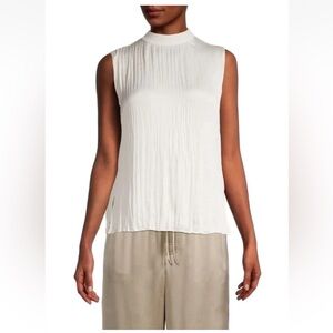 Vince Mock Neck Crinkle Sleeveless Blouse.